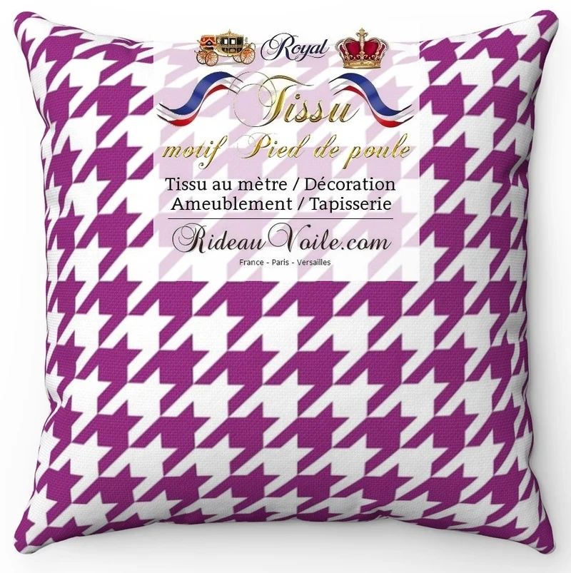Laine tissu ameublement motif Pied-de-poule rose fushia mètre rideau voilage canapé