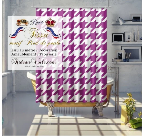 Laine tissu ameublement motif Pied-de-poule rose fushia mètre rideau voilage canapé