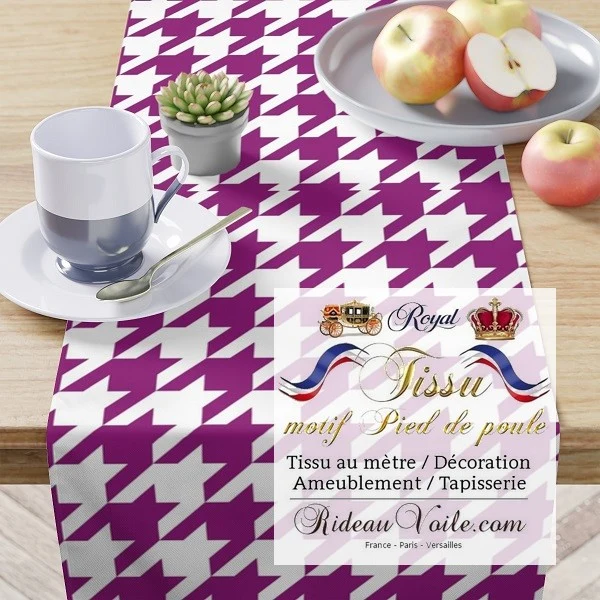 Laine tissu ameublement motif Pied-de-poule rose fushia mètre rideau voilage canapé
