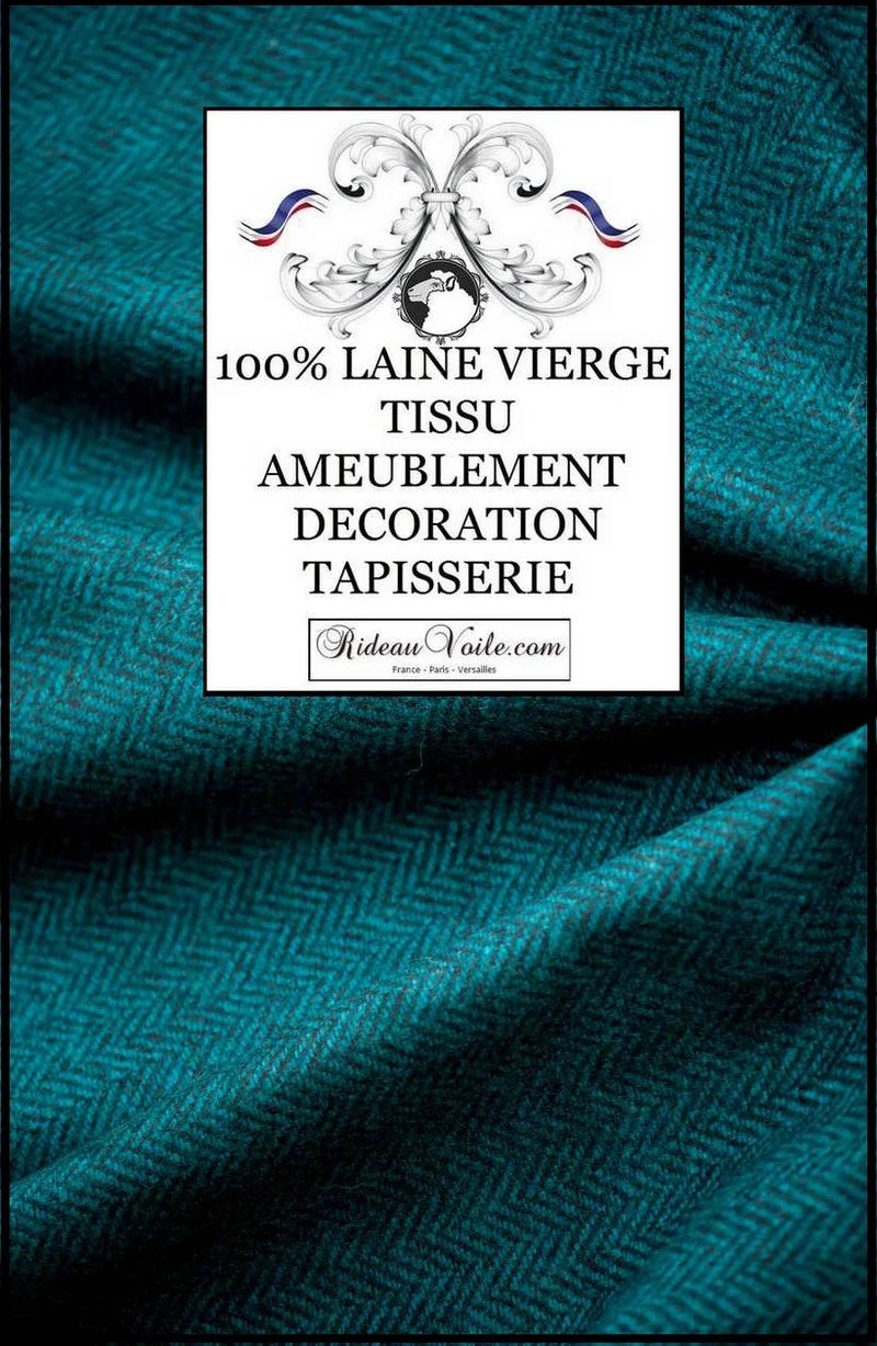 Tissu Laine tweed ameublement motif Chevron bleu noir au mètre rideau canapé