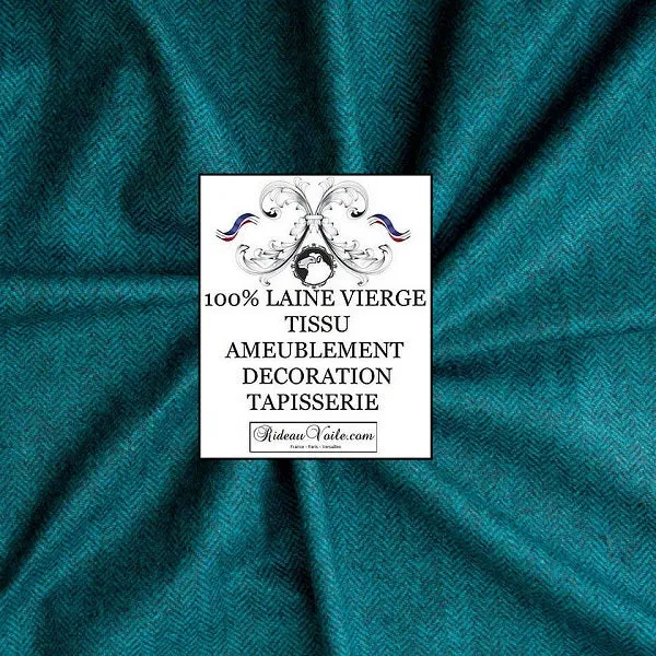 Tissu Laine tweed ameublement motif Chevron bleu noir au mètre rideau canapé