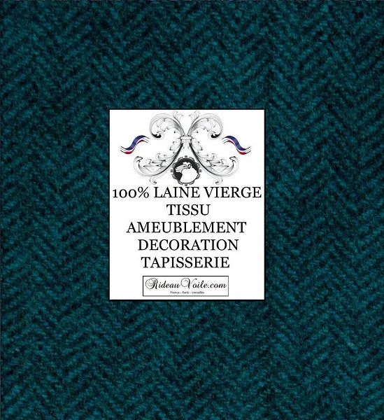 Tissu Laine tweed ameublement motif Chevron bleu noir au mètre rideau canapé