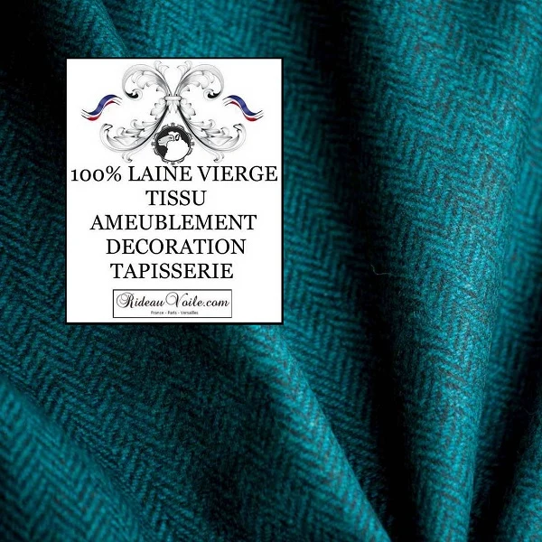 Tissu Laine tweed ameublement motif Chevron bleu noir au mètre rideau canapé
