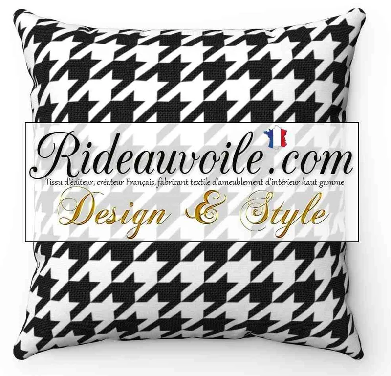 Lainage tissu ameublement motif Pied-de-poule noir blanc mètre rideau canapé