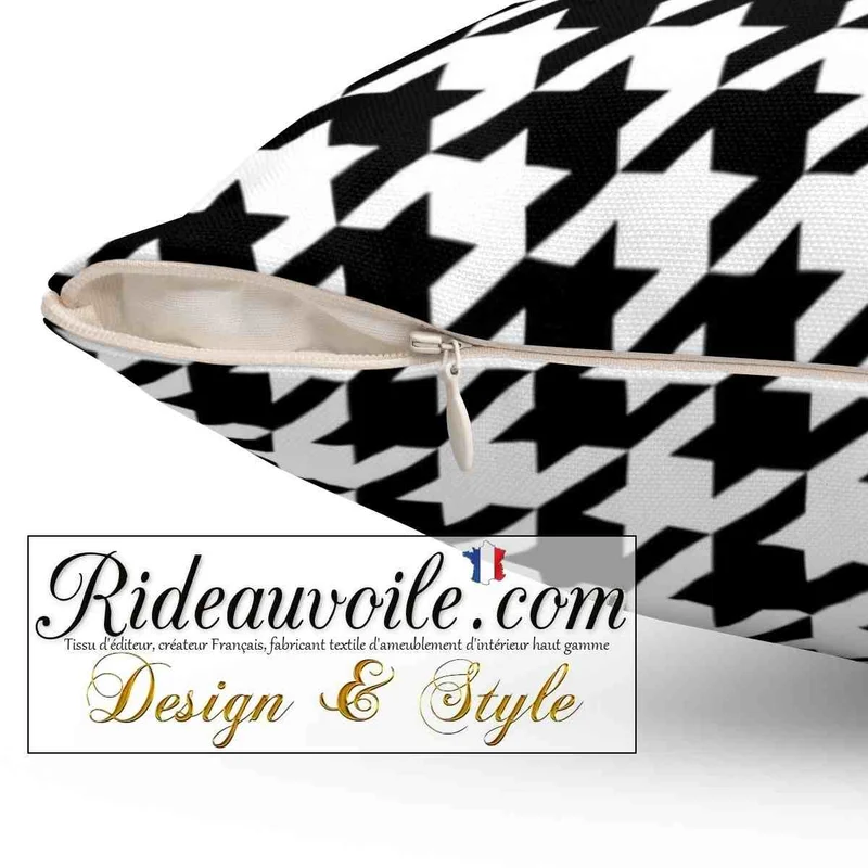 Lainage tissu ameublement motif Pied-de-poule noir blanc mètre rideau canapé