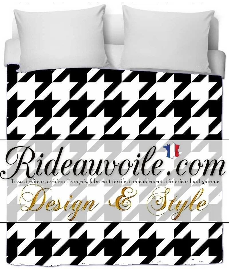 Lainage tissu ameublement motif Pied-de-poule noir blanc mètre rideau canapé