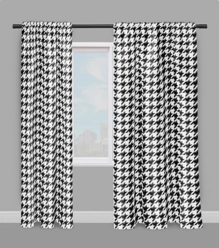 Lainage tissu ameublement motif Pied-de-poule noir blanc mètre rideau canapé