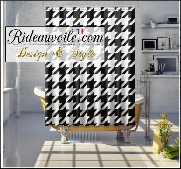 Lainage tissu ameublement motif Pied-de-poule noir blanc mètre rideau canapé