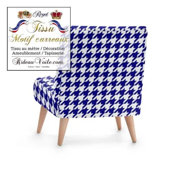 Tissu ameublement imprimé pied-de-poule au mètre rideau voilage canapé fauteuil