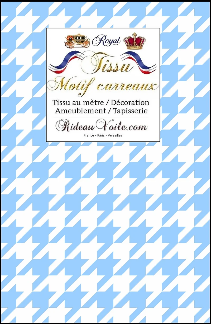 Tissu ameublement imprimé motif pied-de-poule bleu clair au mètre rideau voilage