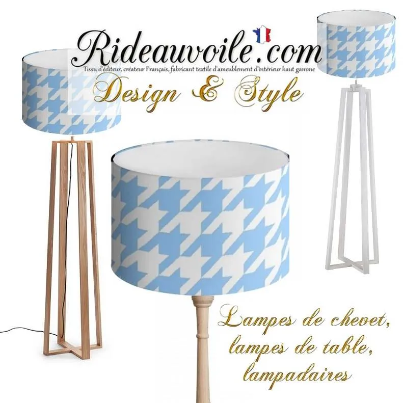 Tissu ameublement imprimé motif pied-de-poule bleu clair au mètre rideau voilage