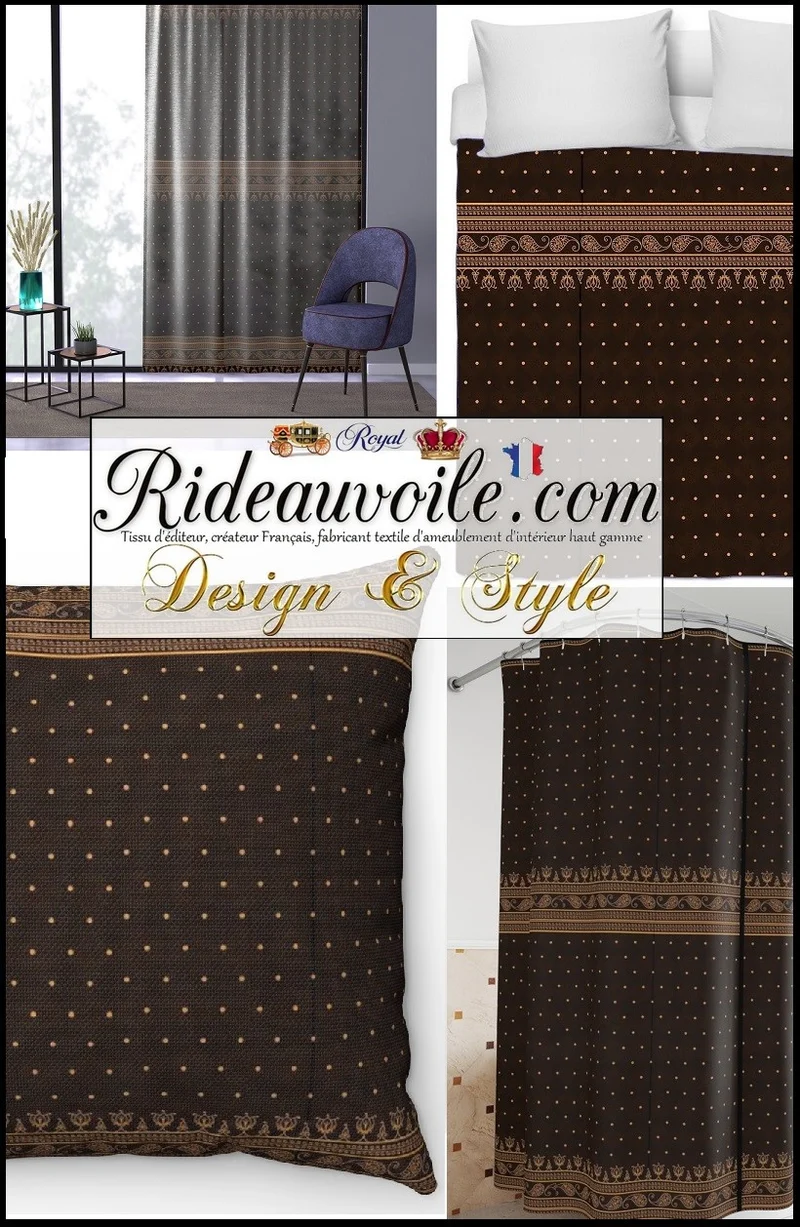 Tissu ameublement motif imprimé cachemire Indiens Paisley noir au mètre rideau