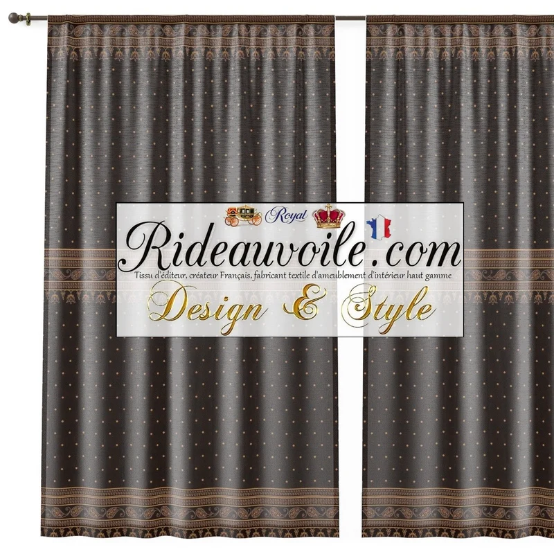 Tissu ameublement motif imprimé cachemire Indiens Paisley noir au mètre rideau