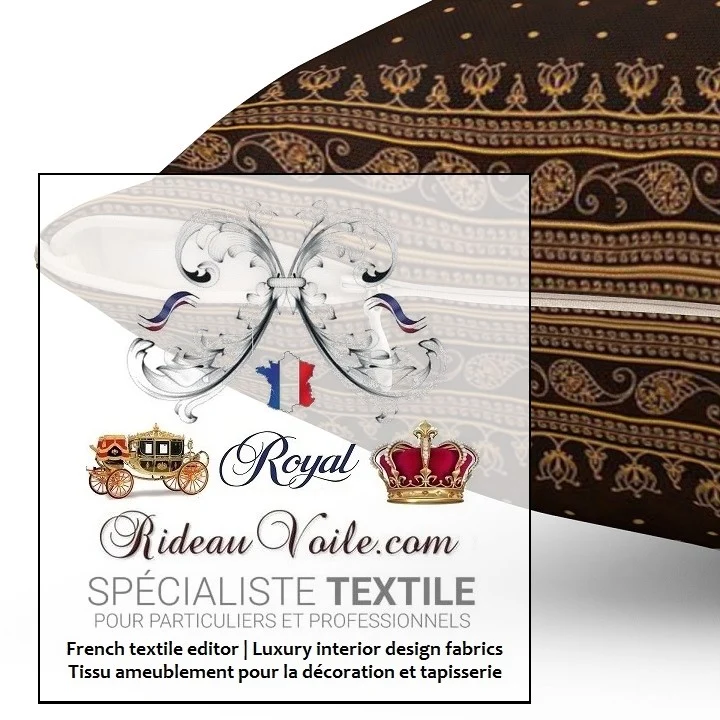 Tissu ameublement motif imprimé cachemire Indiens Paisley noir au mètre rideau