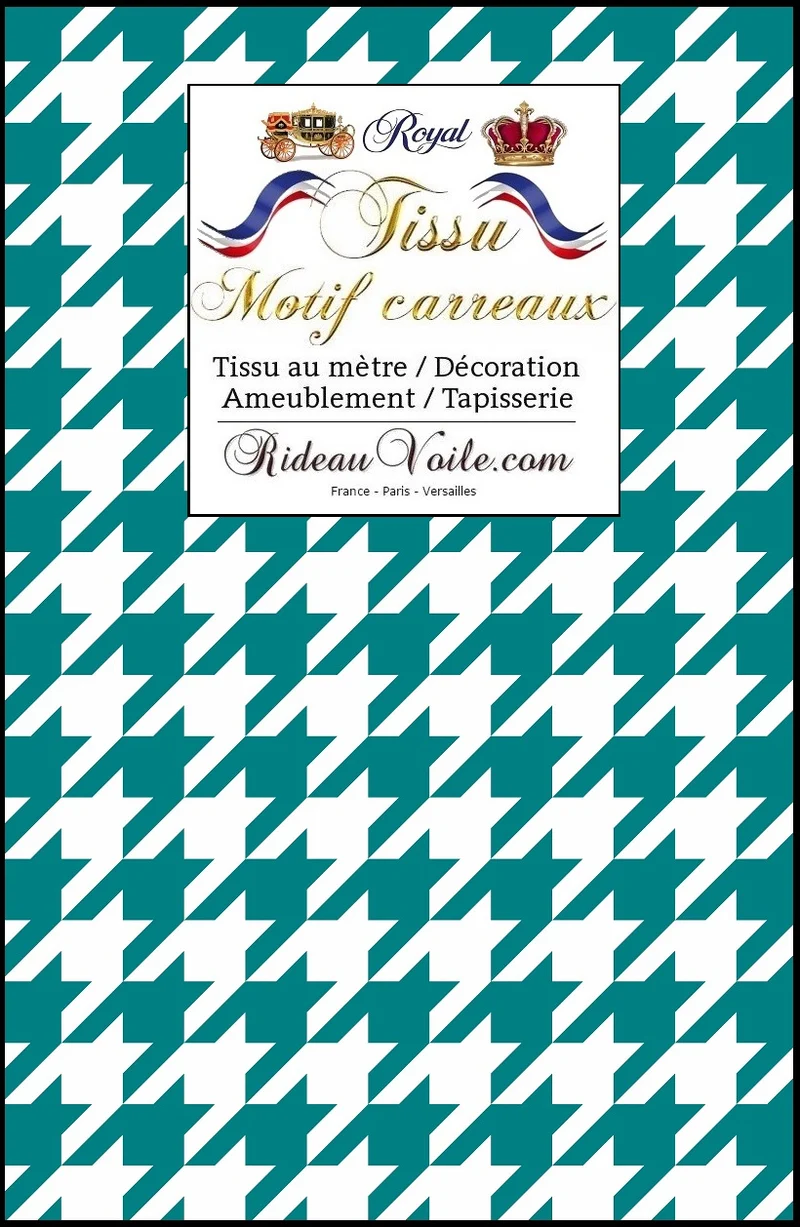 Tissu ameublement argyle motif pied de poule vert bleu au mètre rideau voilage