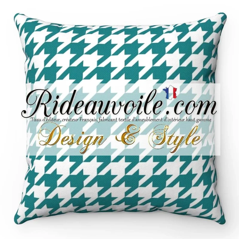 Tissu ameublement argyle motif pied de poule vert bleu au mètre rideau voilage