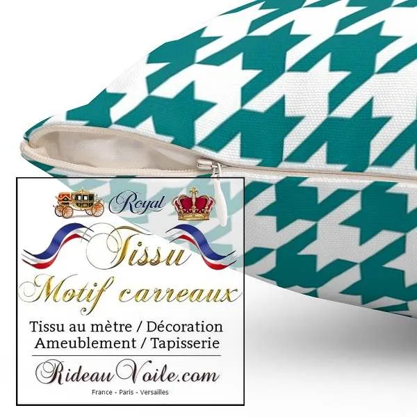Tissu ameublement argyle motif pied de poule vert bleu au mètre rideau voilage