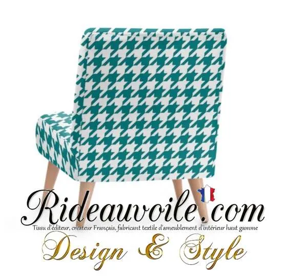 Tissu ameublement argyle motif pied de poule vert bleu au mètre rideau voilage