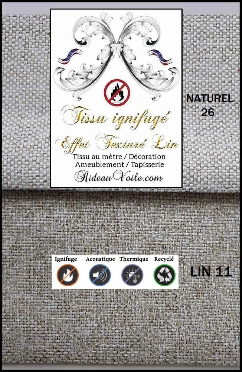 Tissu pare-solaire isolant phonique thermique effet LIN JUTE largeur 280cm ignifuge mètre
