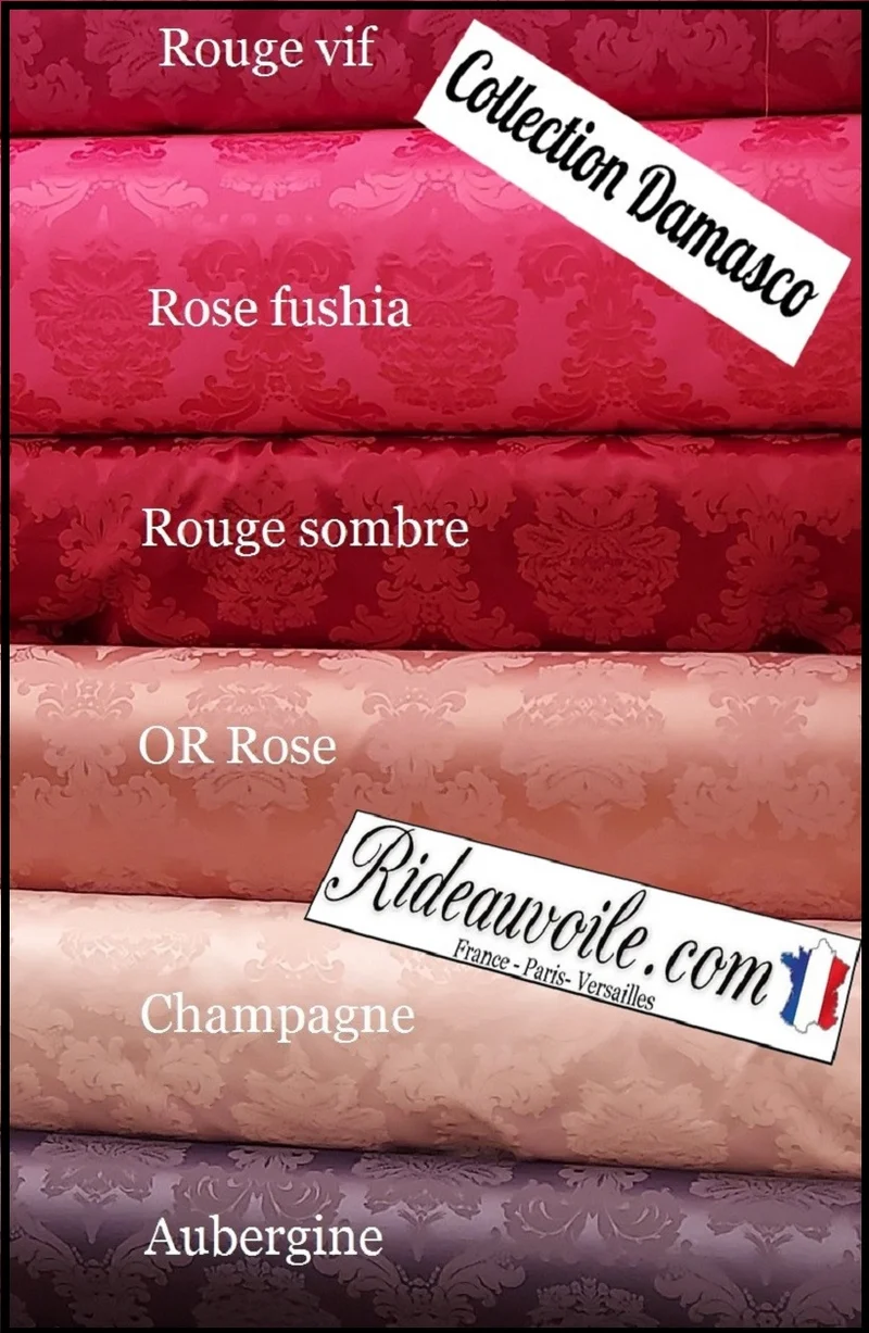 Tissu Jacquard ameublement Damasco au mètre rouge rose violet marron blanc