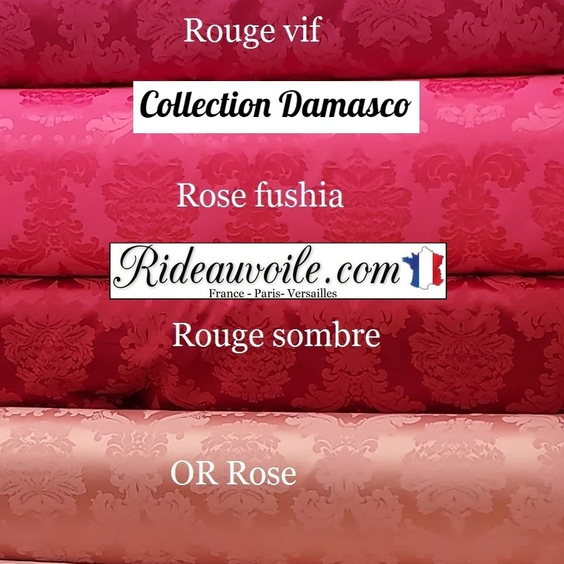 Tissu Jacquard ameublement Damasco au mètre rouge rose violet marron blanc