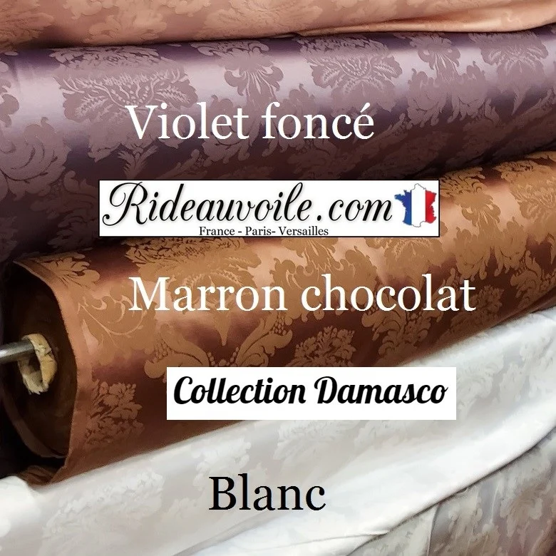 Tissu Jacquard ameublement Damasco au mètre rouge rose violet marron blanc