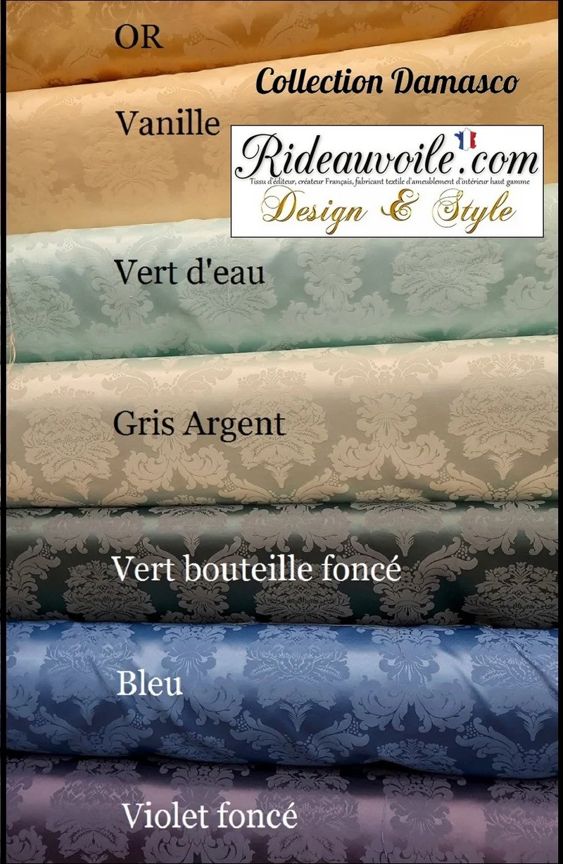 Tissu ameublement Jacquard Damasco Baroque au mètre vert bleu Or gris violet