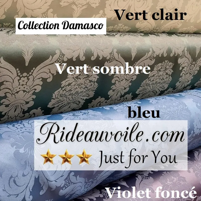 Tissu ameublement Jacquard Damasco Baroque au mètre vert bleu Or gris violet