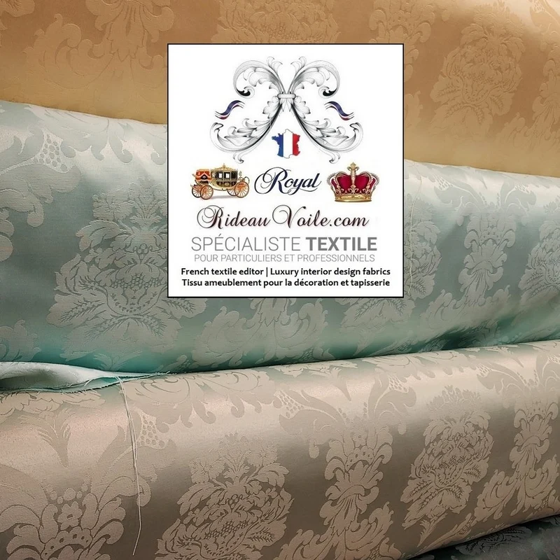 Tissu ameublement Jacquard Damasco Baroque au mètre vert bleu Or gris violet