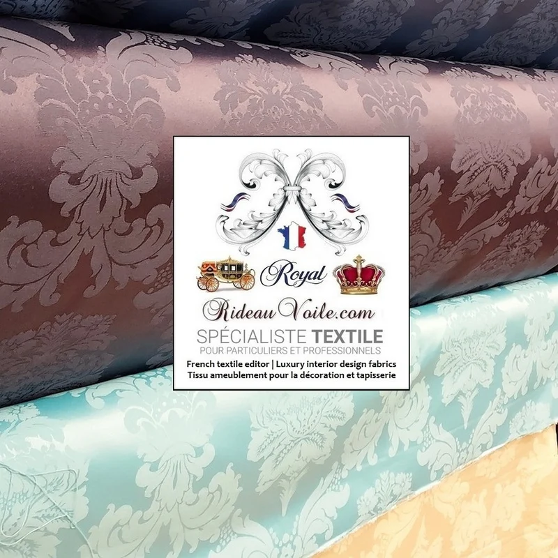 Tissu ameublement Jacquard Damasco Baroque au mètre vert bleu Or gris violet
