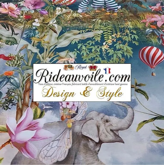 Tissu ameublement coton bachette imprimé montgolfières motif ballon mètre rideau
