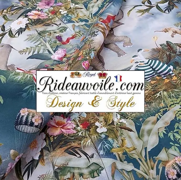 Tissu ameublement coton bachette imprimé montgolfières motif ballon mètre rideau