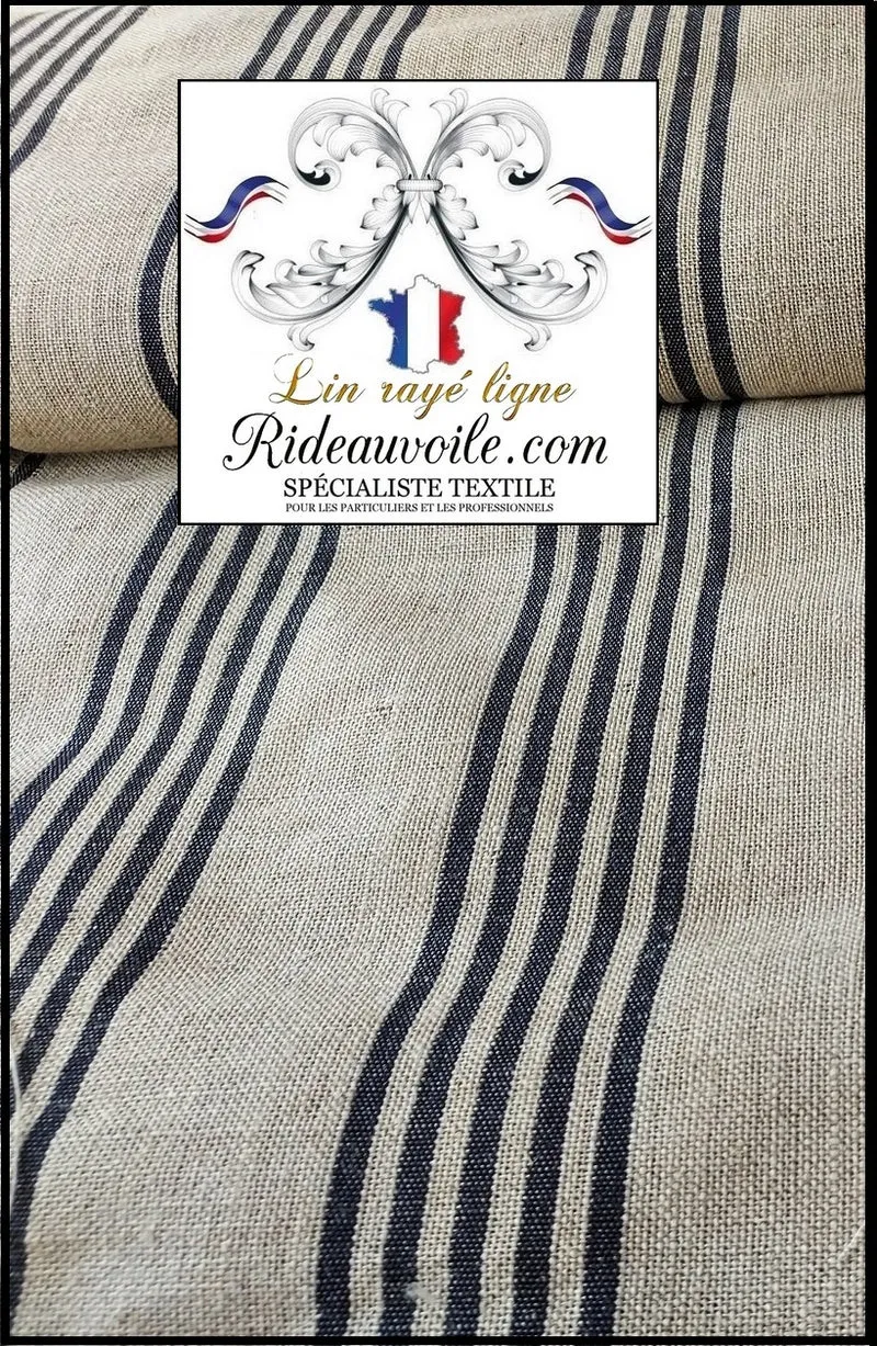 Toile Lin tapissier à matelas rayures bisonne coutil à lignes rayés blanc noir écru mètre