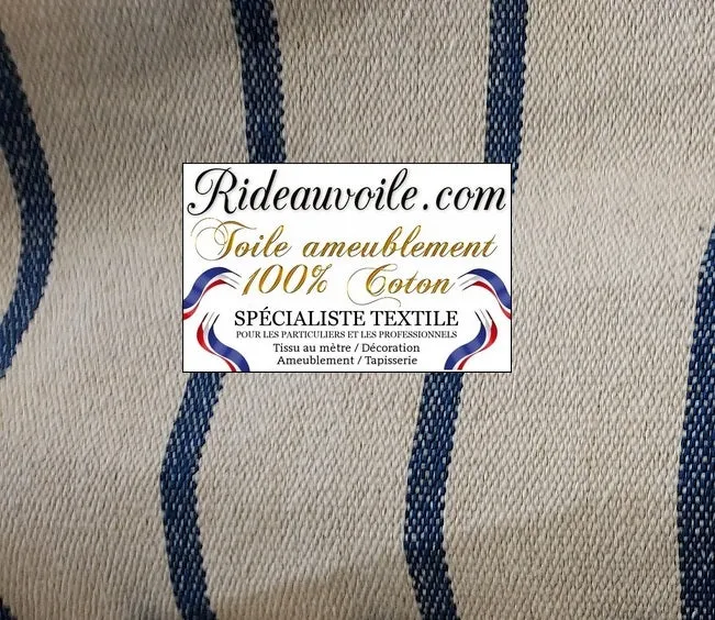 Toile coton tapissier à matelas rayures bleu écru bisonne coutil à lignes mètre rideau
