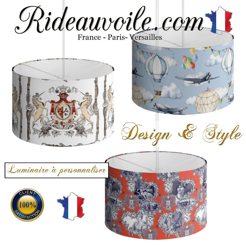 Création luminaire sur mesure Abat-jour ovale tissu motif imprimé à suspendre