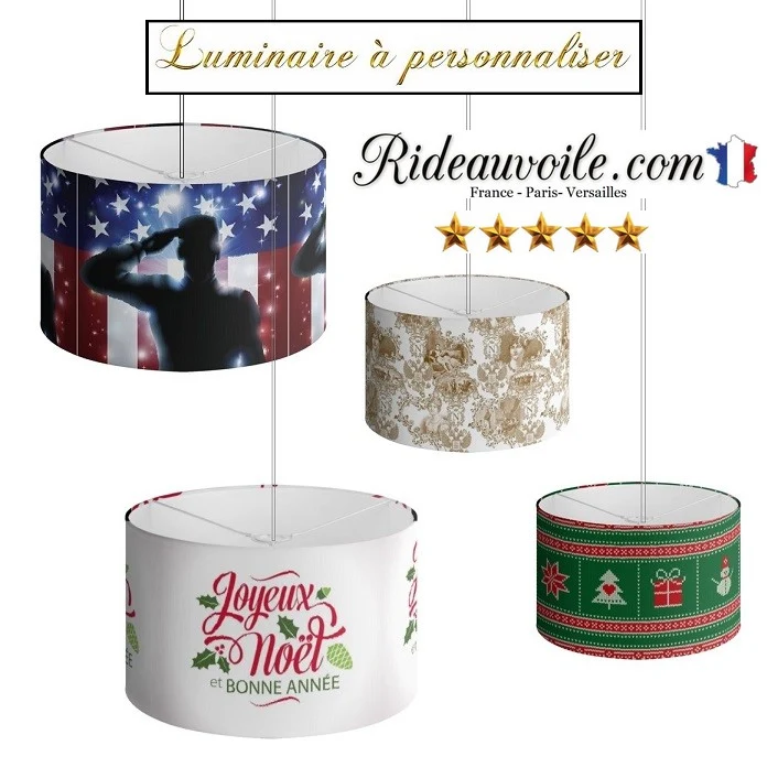 Rénovation création Abat jour rond 20cm x 18cm à suspendre tissu motif luminaire