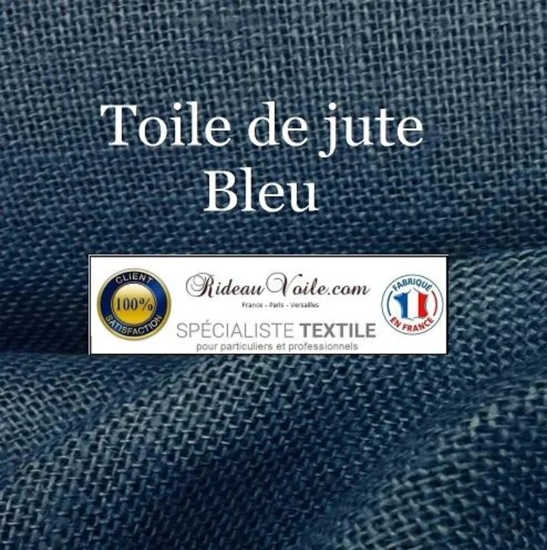 Tissu fibre ethnique exotique Toile de Jute couleur uni bleu canard mètre rideau