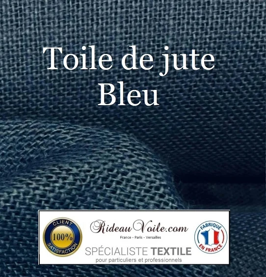 Tissu fibre ethnique exotique Toile de Jute couleur uni bleu canard mètre rideau