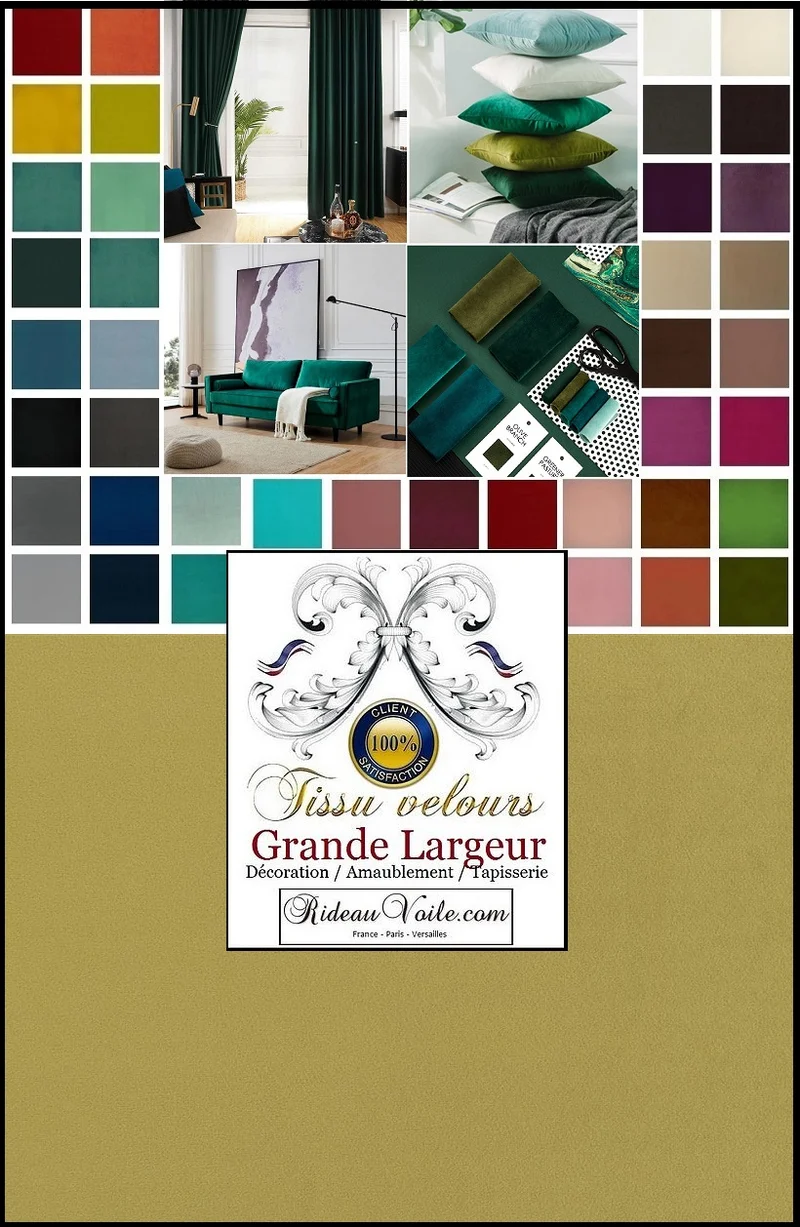 Tissu velours vert grande largeur au mètre rideaux canapé coussin ameublement
