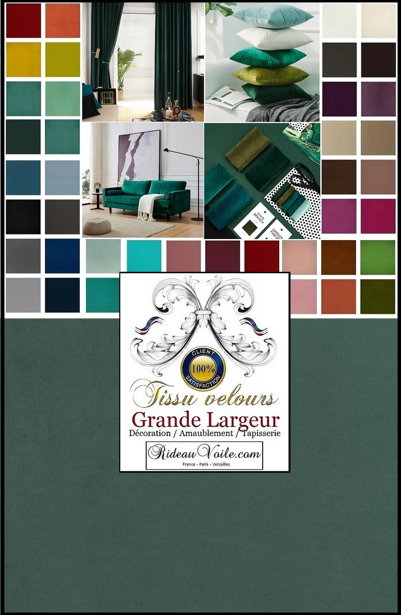 Tissu d'éditeur ameublement velours vert grande largeur au mètre rideaux canapé