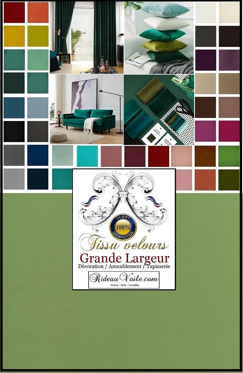 Tissu d'éditeur ameublement velours vert grande largeur au mètre rideaux canapé