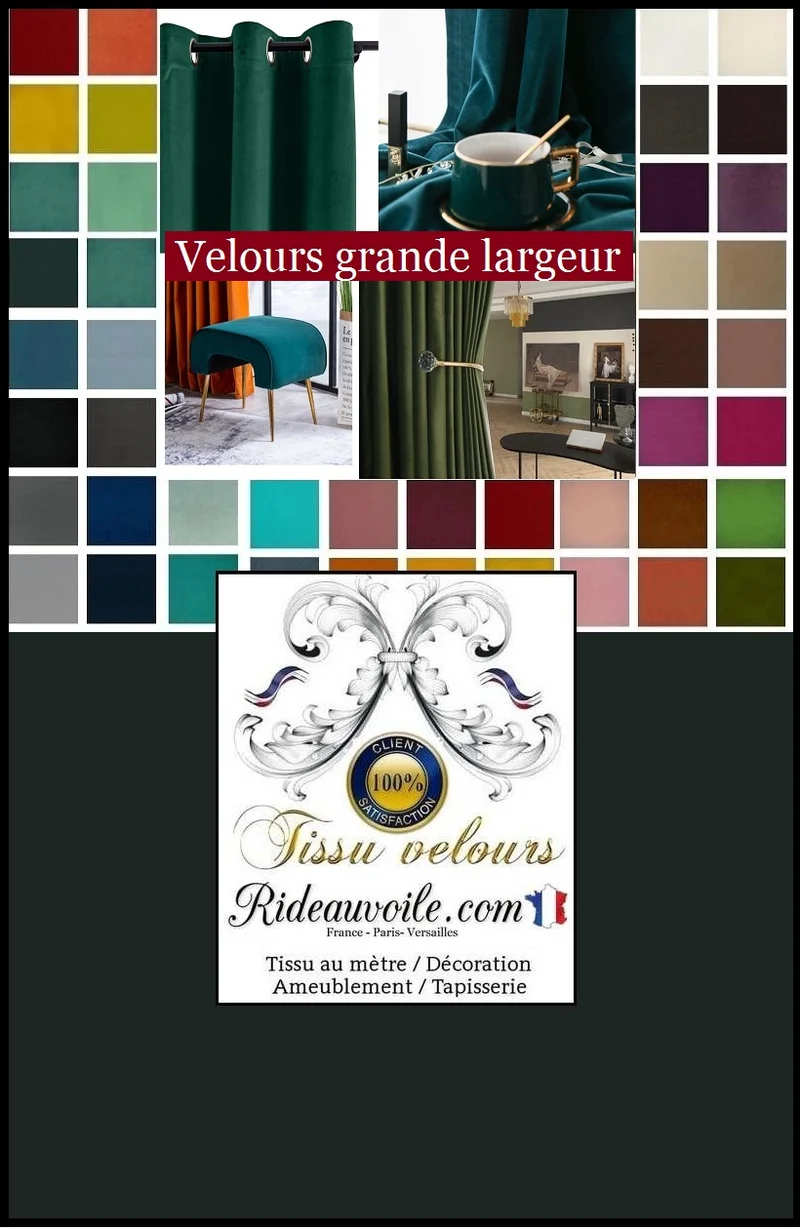 Tissu ameublement grande largeur velours vert rideaux canapé Paris confection