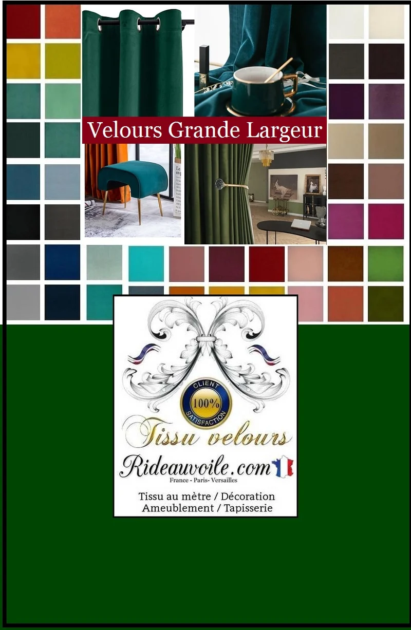 Tissu d'ameublement grande largeur velours vert rideaux canapé Paris confection