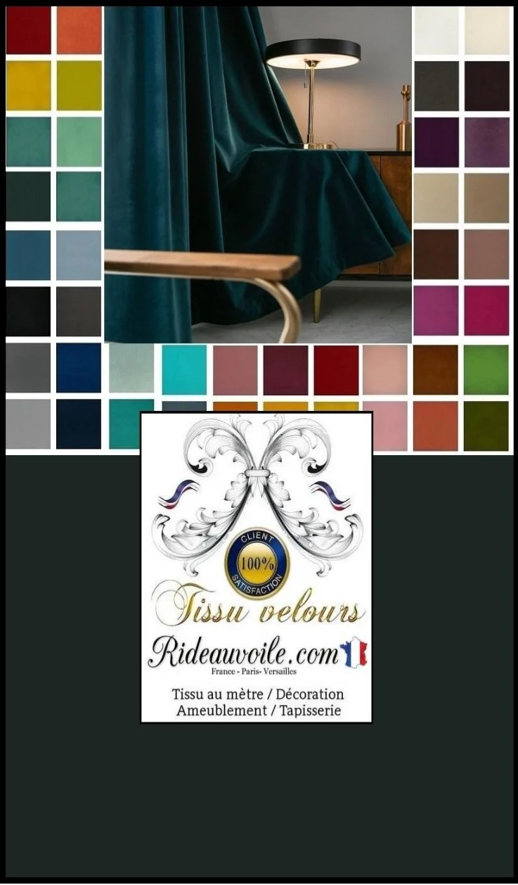 Tissu velours vert sapin au mètre sur mesure confection rideau store grande largeur