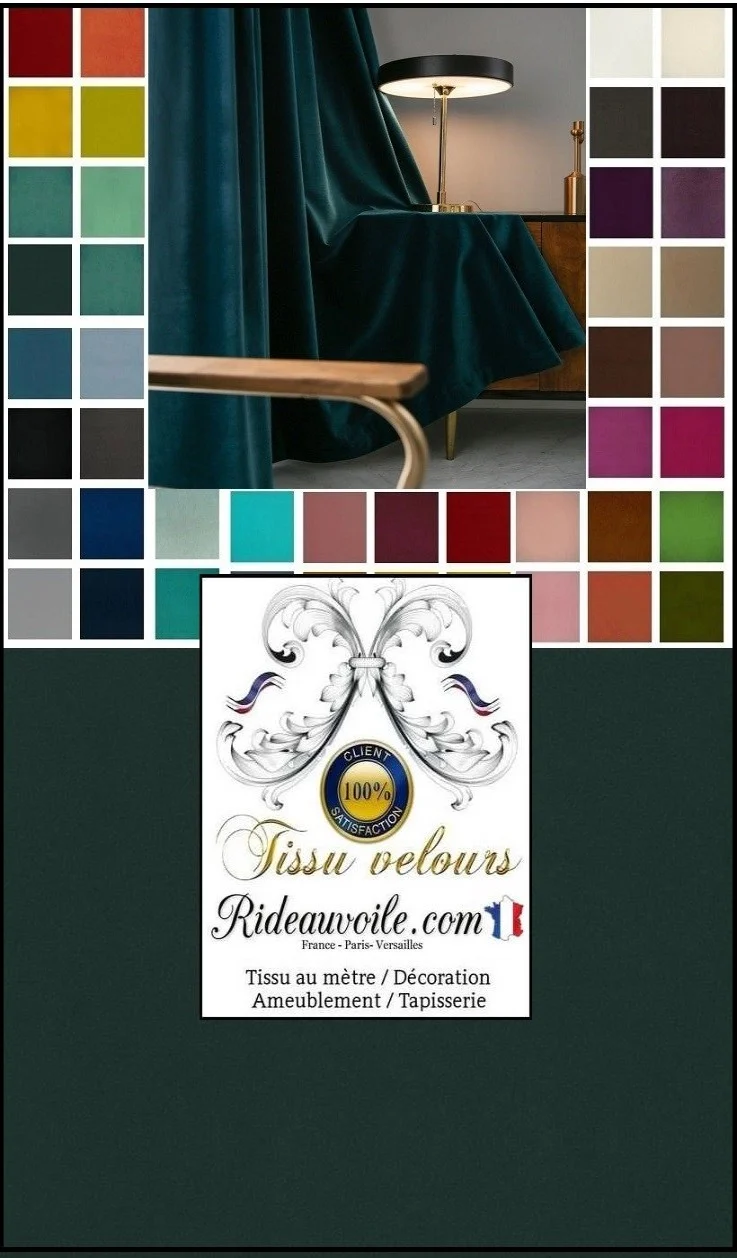Tissu velours vert mètre décoratrice intérieur rideau tapisserie fauteuil canapé