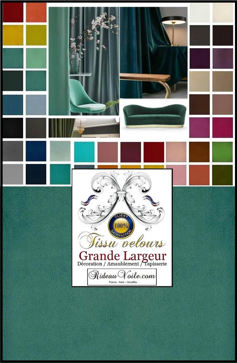 Tissu d'ameublement velours vert rideaux sièges décoration Particuliers Professionnels