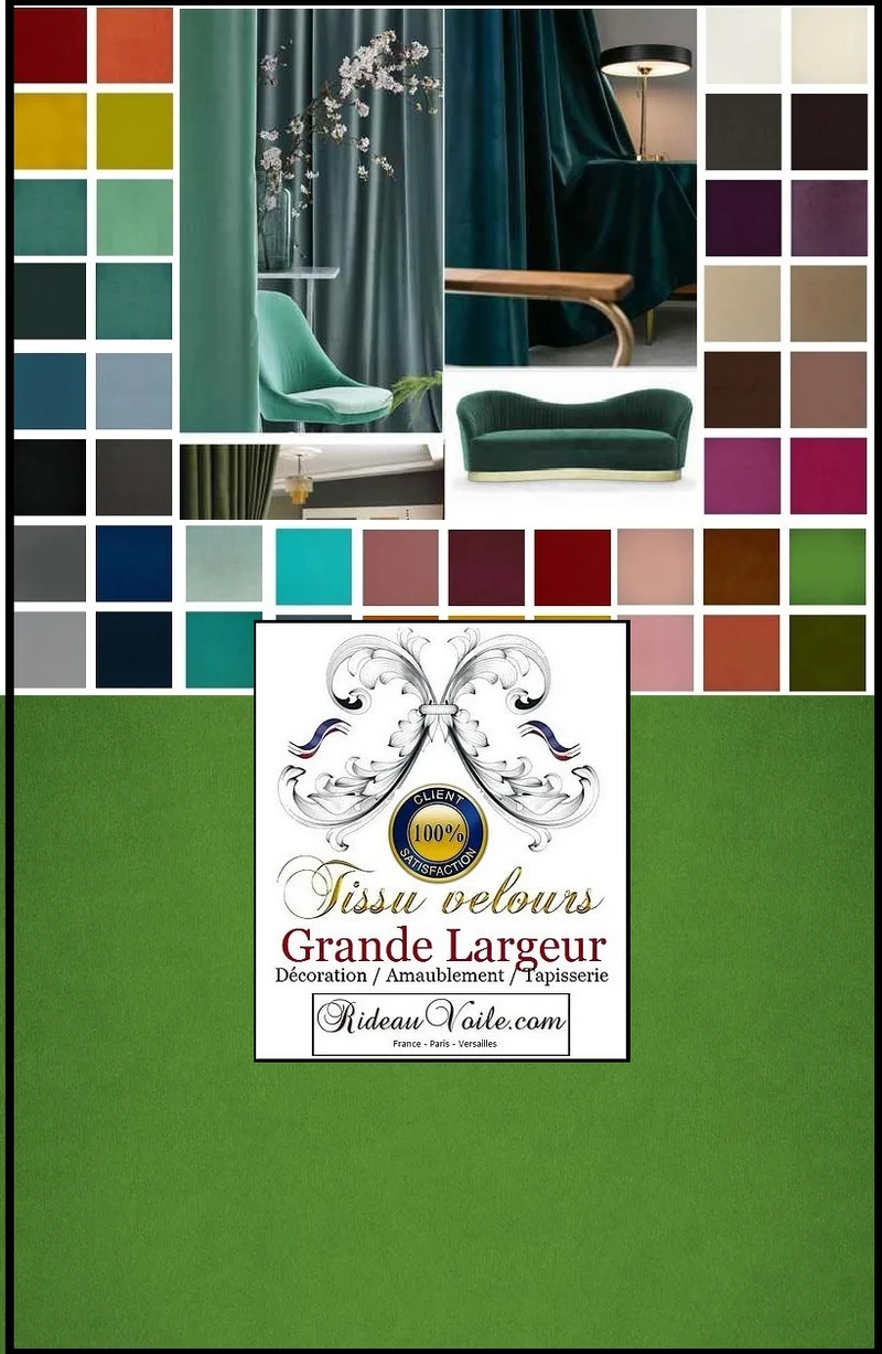Tissu décoration rideaux canapé velours vert grande largeur au mètre