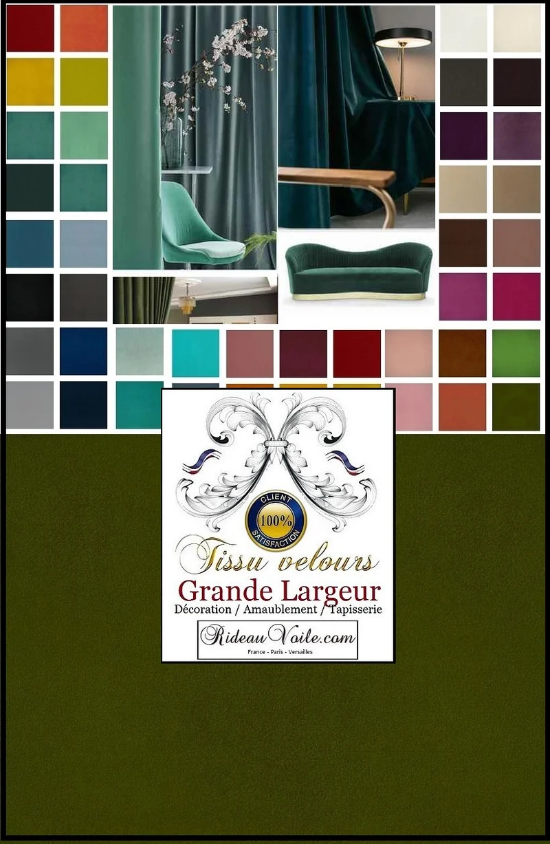 Tissu déco ameublement velours vert grande largeur au mètre rideaux canapé