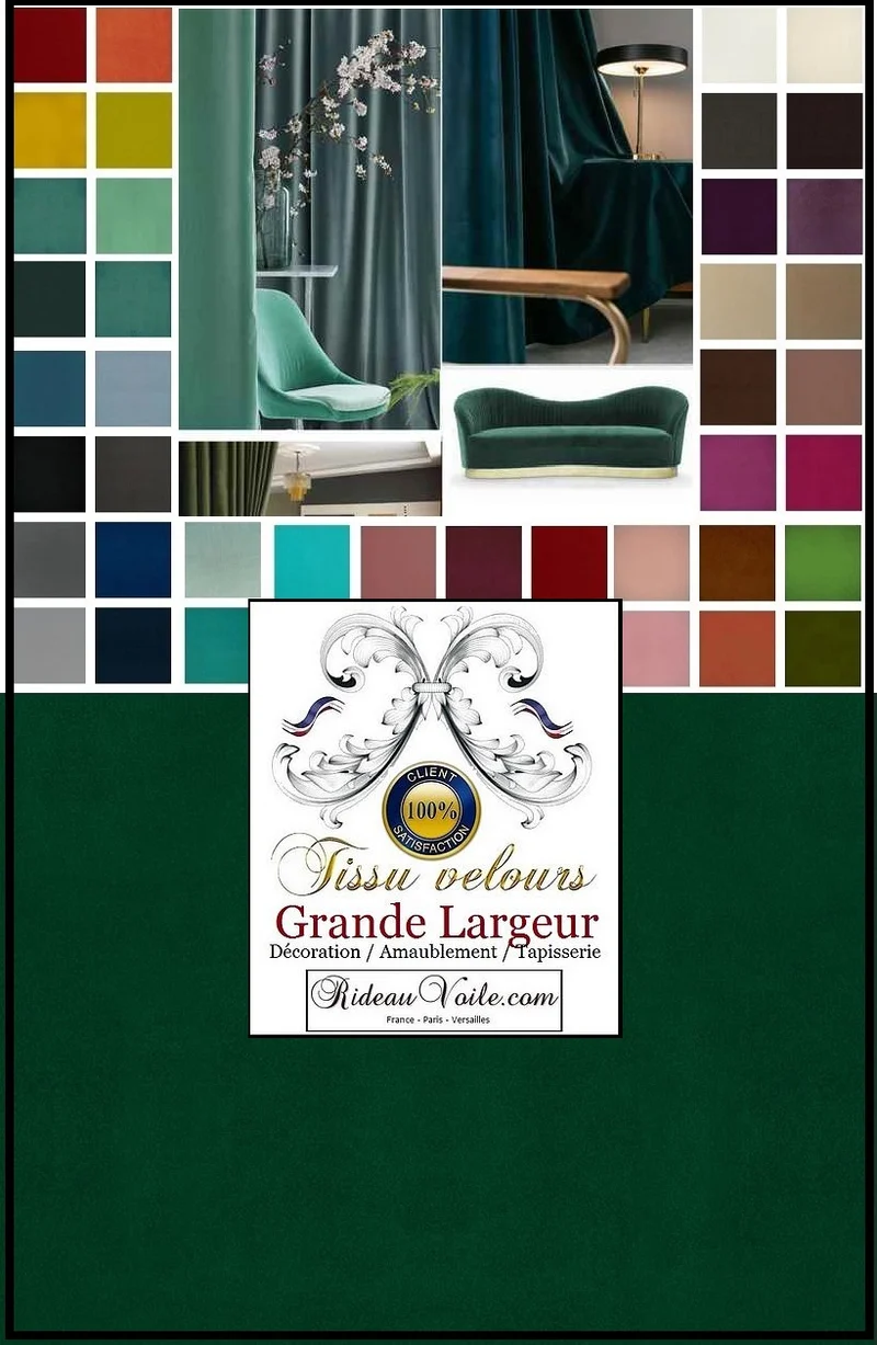 Boutique Tissu d'ameublement velours vert grande largeur au mètre rideaux canapé