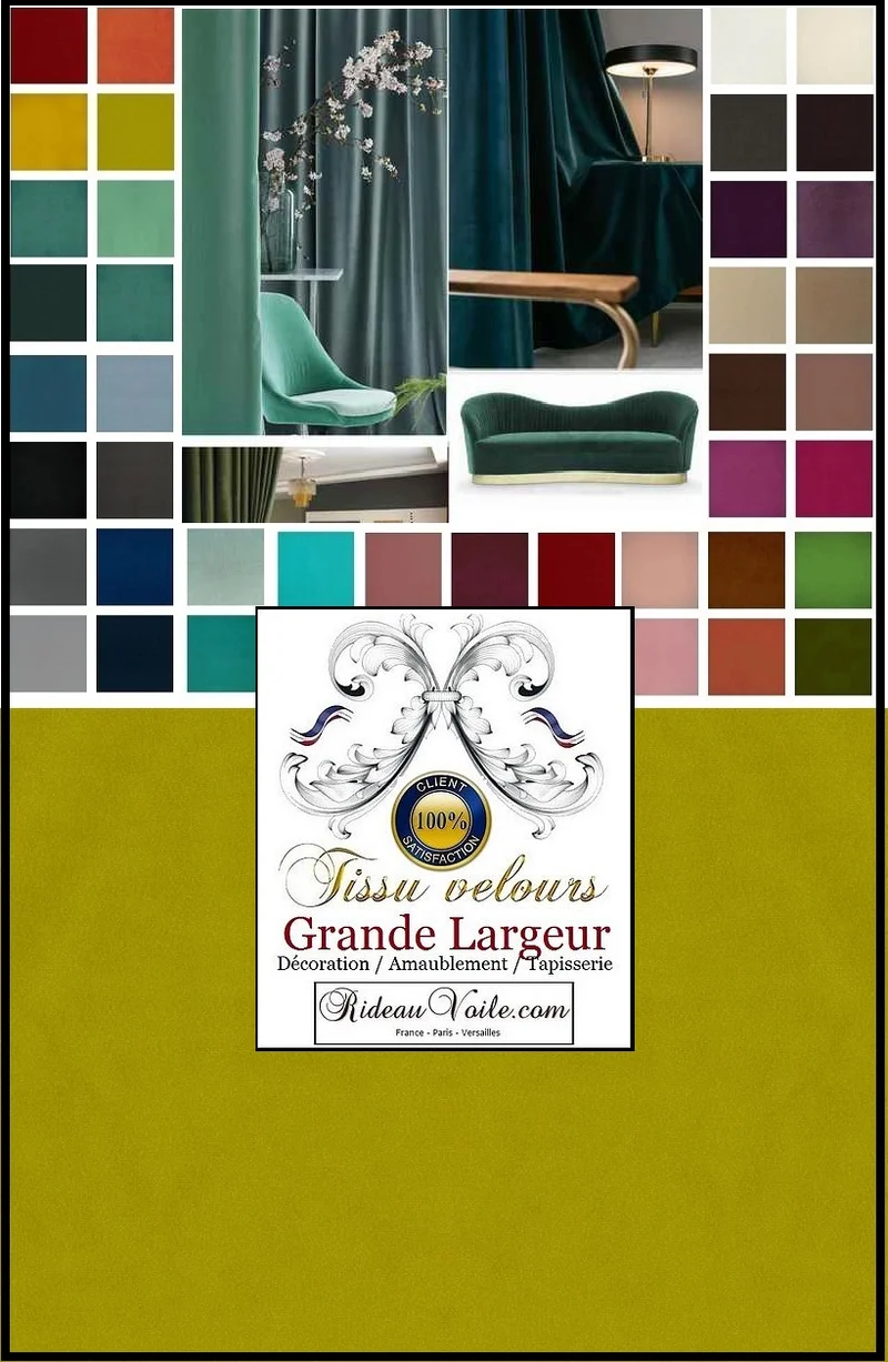 Tissu d'éditeur ameublement velours vert grande largeur au mètre rideaux canapé